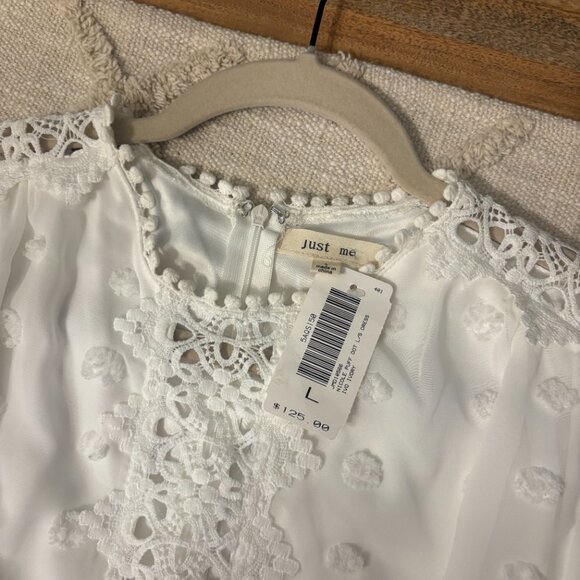 Just Me Embroidered White Lace Long Sleeve Dress - Picture 5 of 7